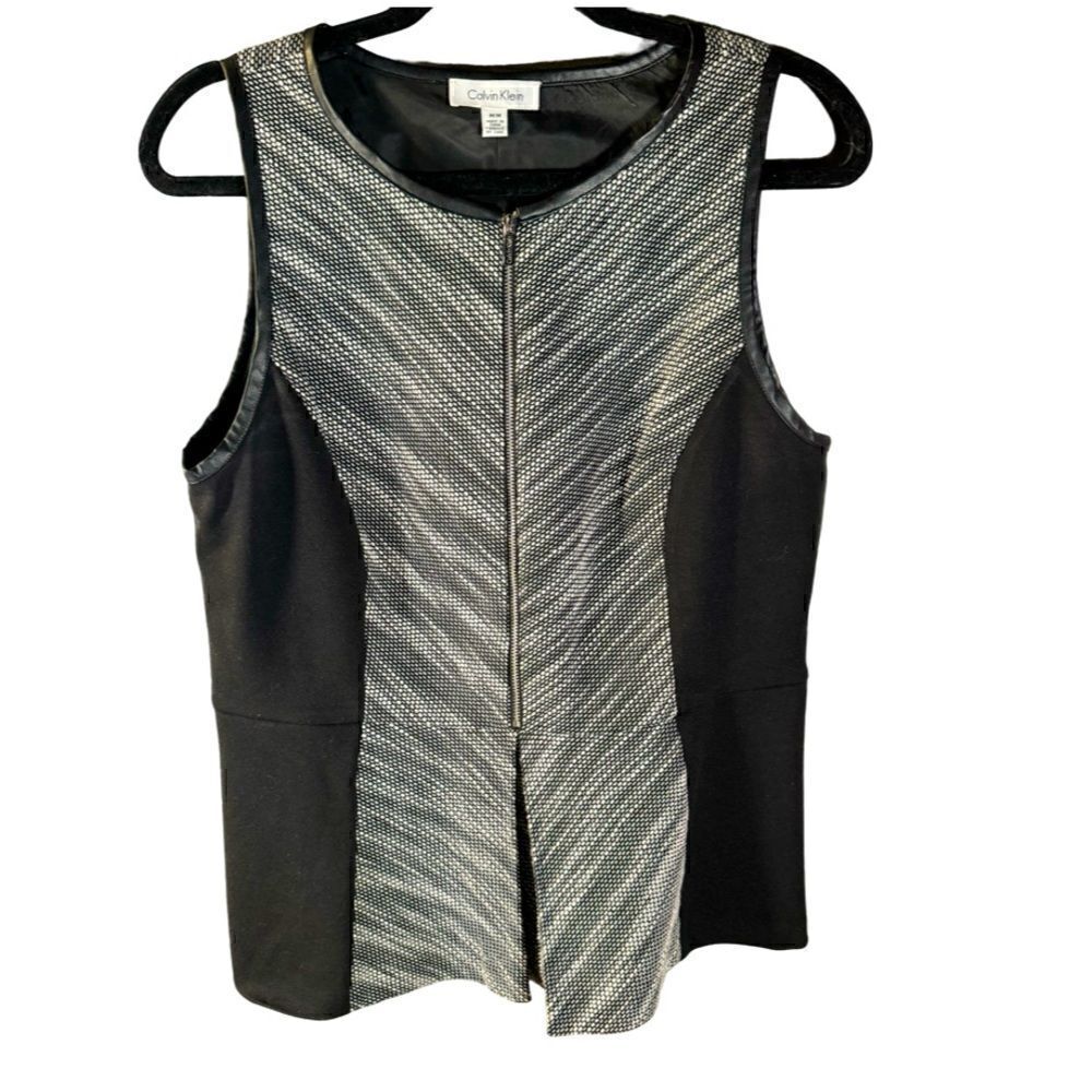 Top – Size Medium Calvin Klein Houndstooth & Pleather Panel Sleeveless Top